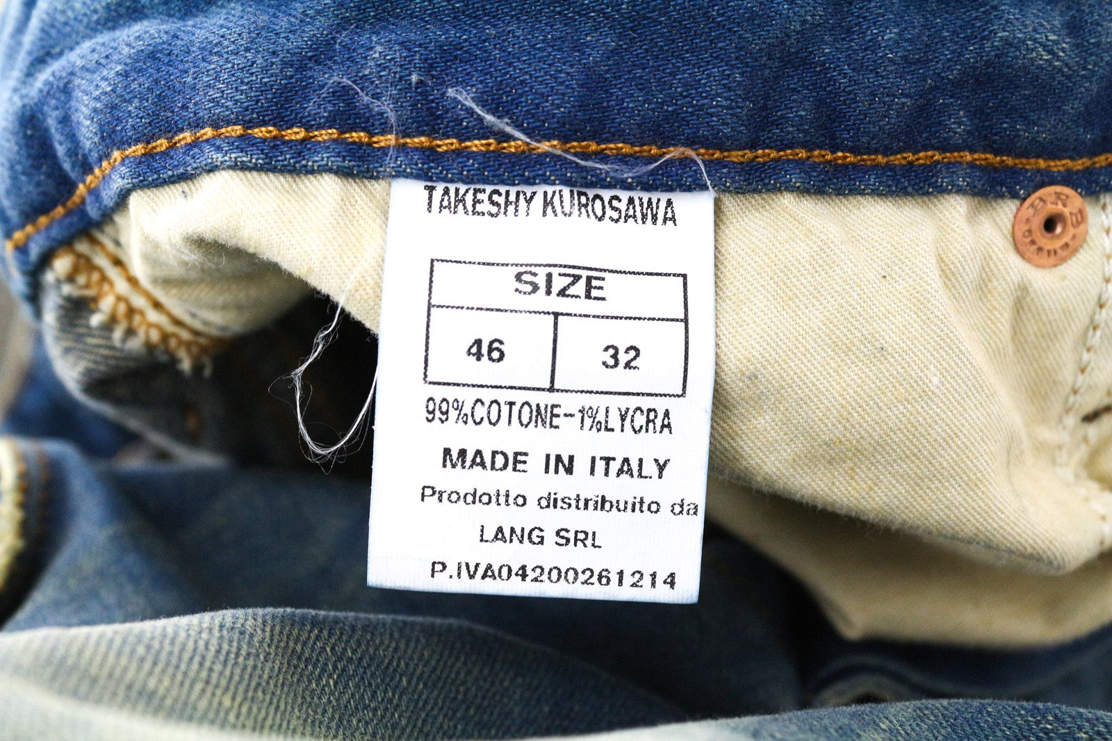 TAKESHY KUROSAWA Men's Jeans W32 Blue Washed Denim Slim Fit Cotton Stretch