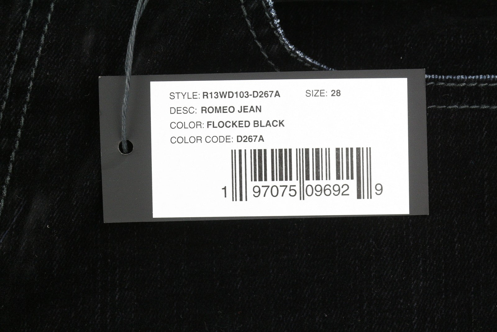 R13 Romeo Women Jeans 28 Flocked Black Velvet Cropped Ankle Length Low Rise Dark