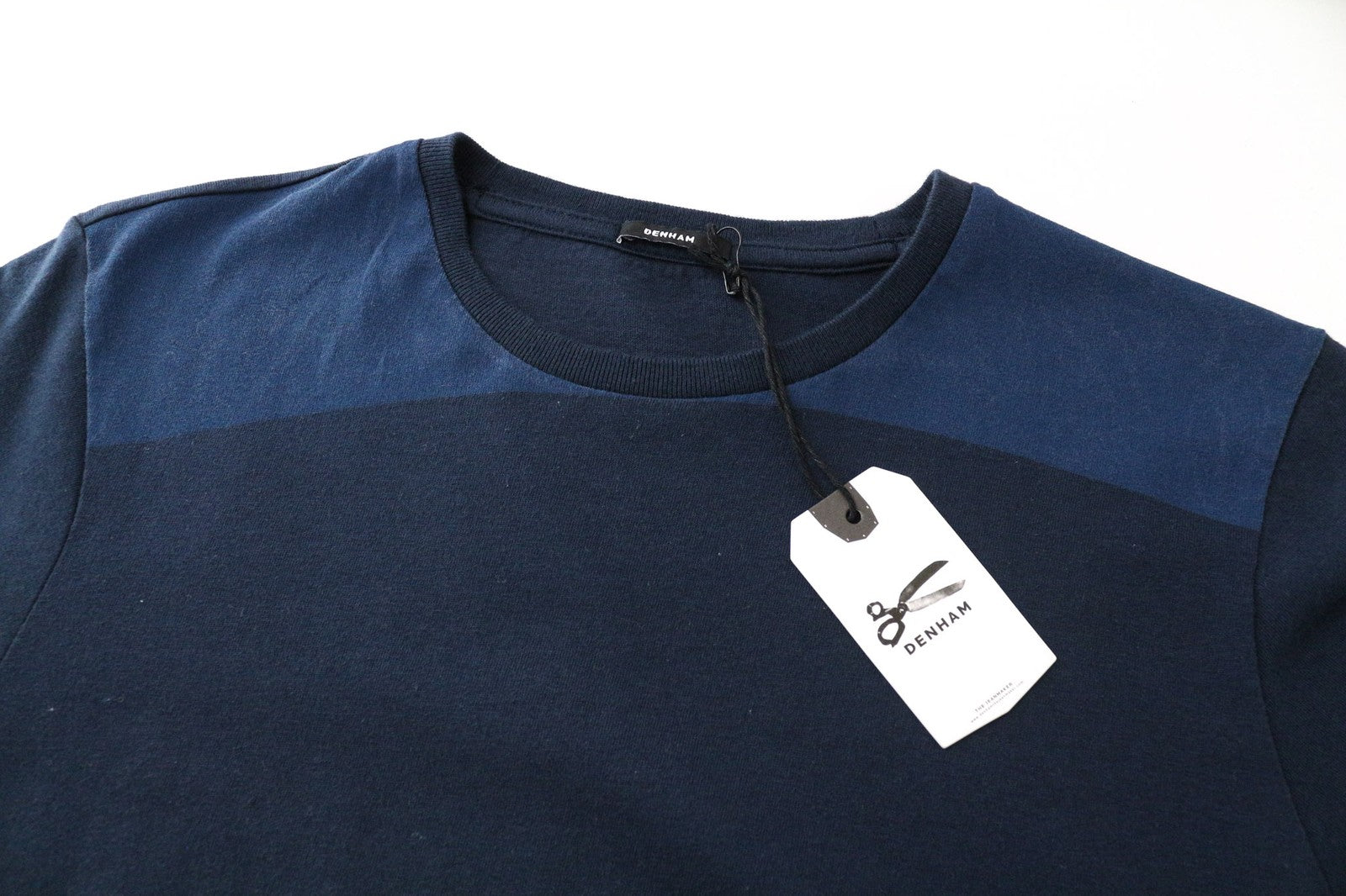 DENHAM Type-D moteriški marškinėliai XS dydžio mėlyni trumpomis rankovėmis iš grynos medvilnės megztinio 