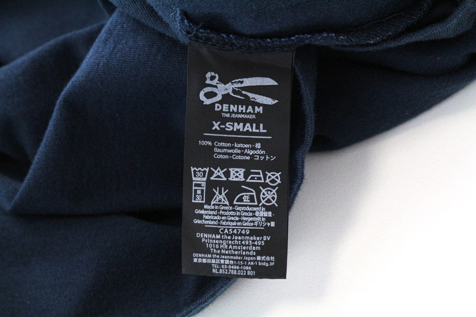 DENHAM Type-D moteriški marškinėliai XS dydžio mėlyni trumpomis rankovėmis iš grynos medvilnės megztinio 