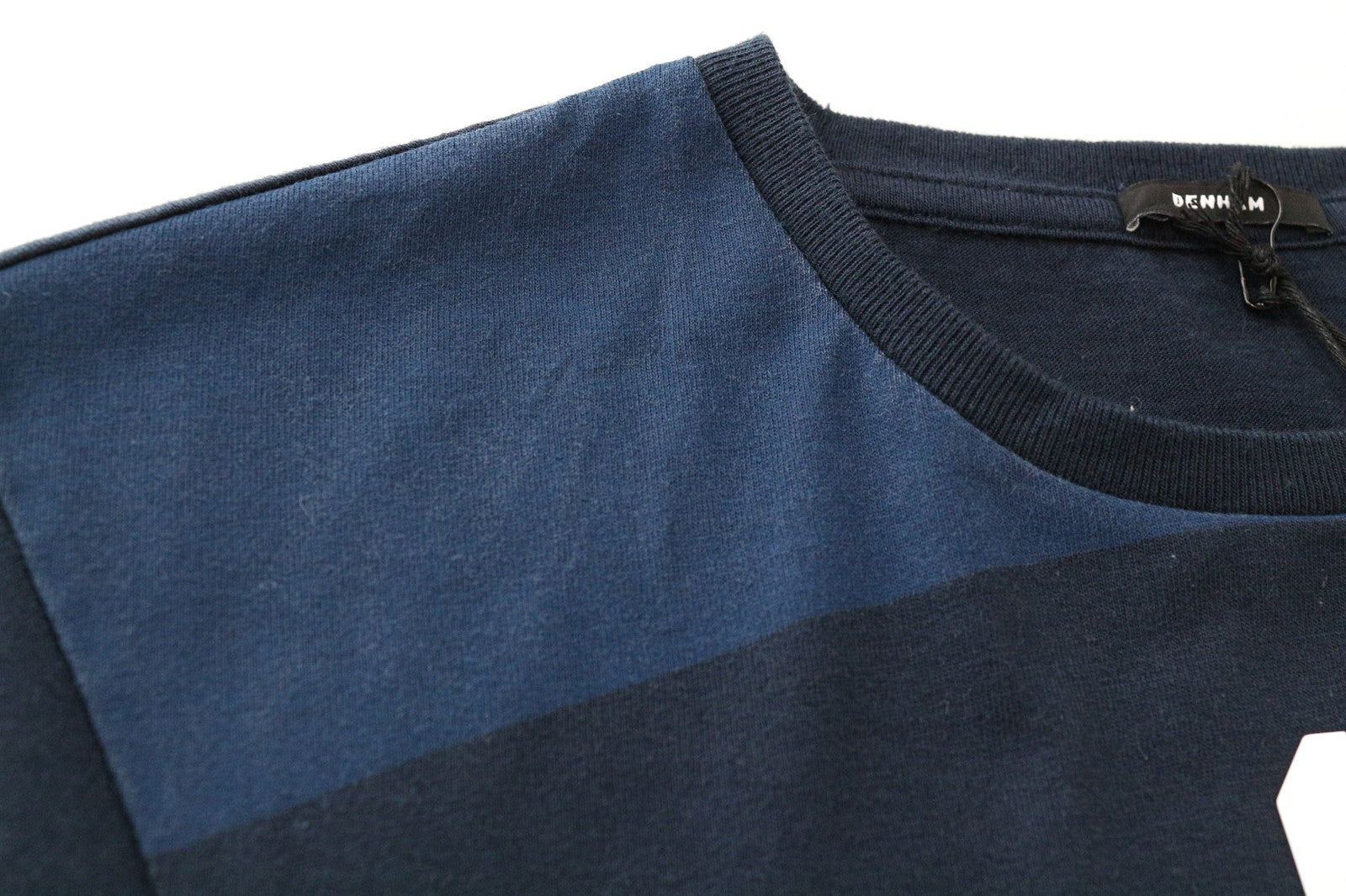 DENHAM Type-D moteriški marškinėliai XS dydžio mėlyni trumpomis rankovėmis iš grynos medvilnės megztinio 