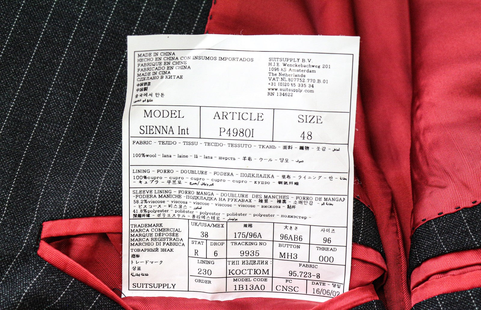 SUITSUPPLY Sienna Men's Blazer UK38R Grey Pure Wool Striped Single-Breasted