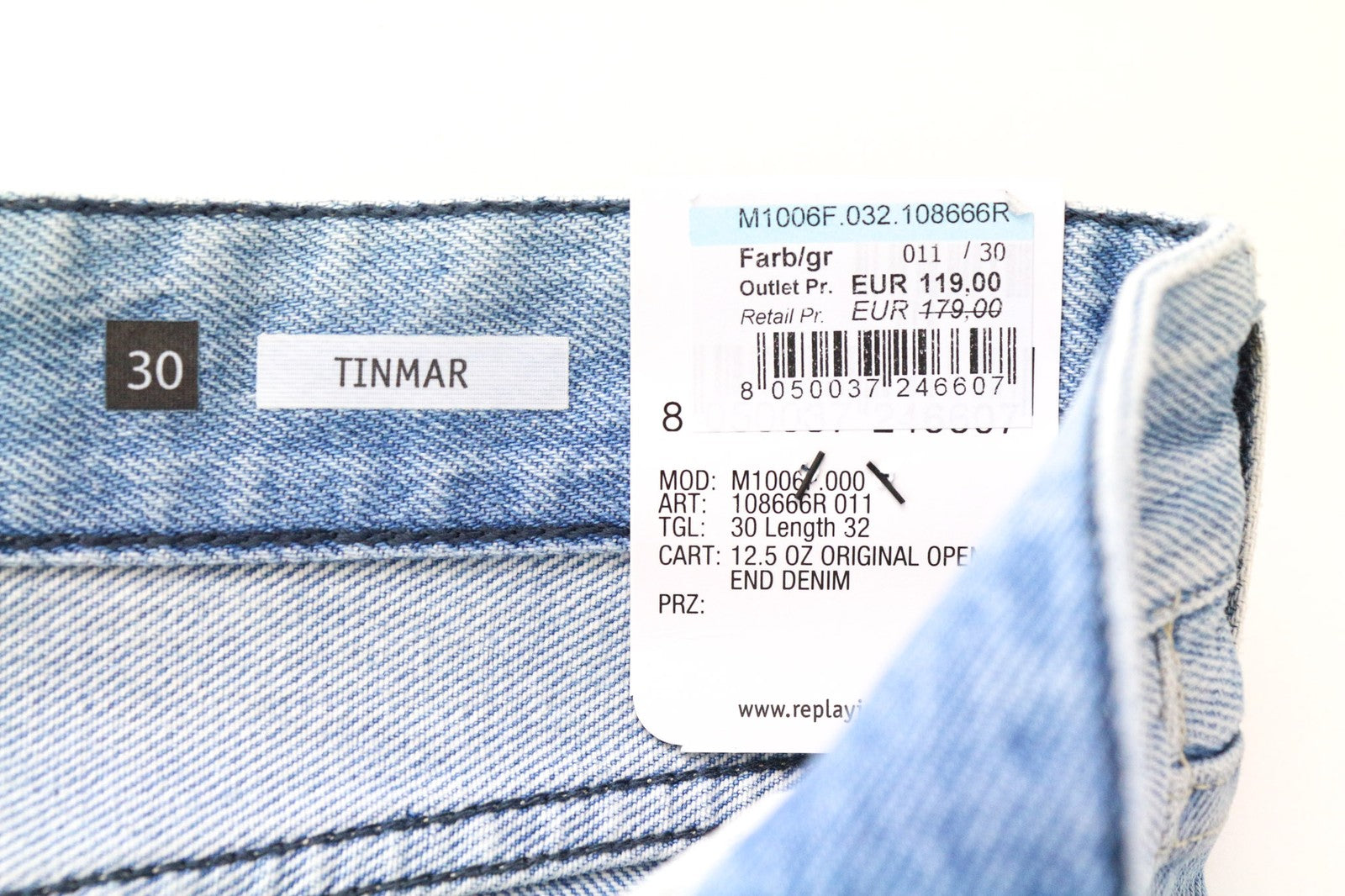 REPLAY Tinmar Men's Jeans W30/L32 Blue Tapered Pure Cotton Distressed Wash