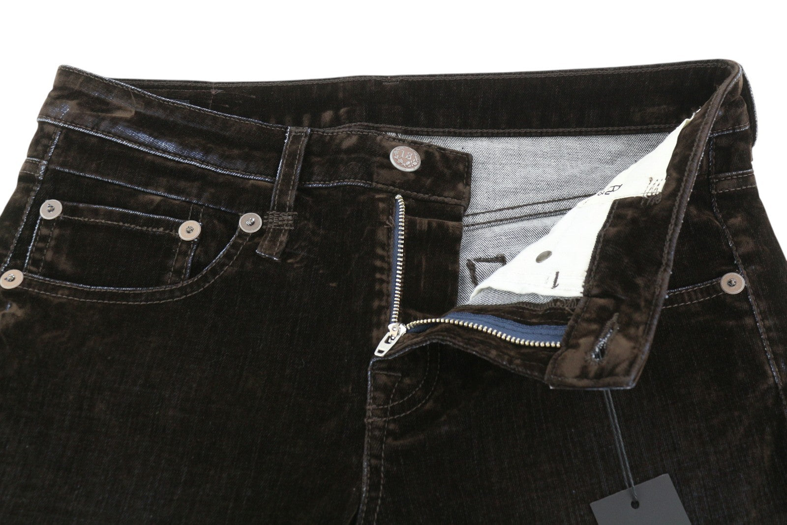 R13 Boy Straight Women Jeans 25 Flocked Brown Velvet Cropped Ankle Length Dark