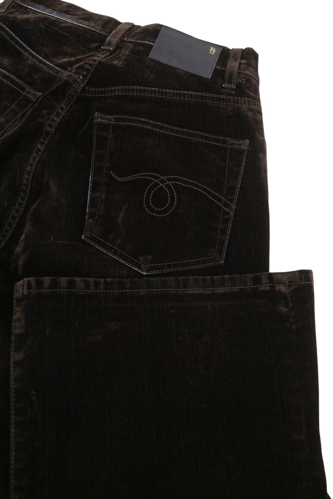 R13 Jane moteriški džinsai 26 rudi, aksominiai, minkšti, užtrauktukai, vidutinio liemens, tamsūs. 