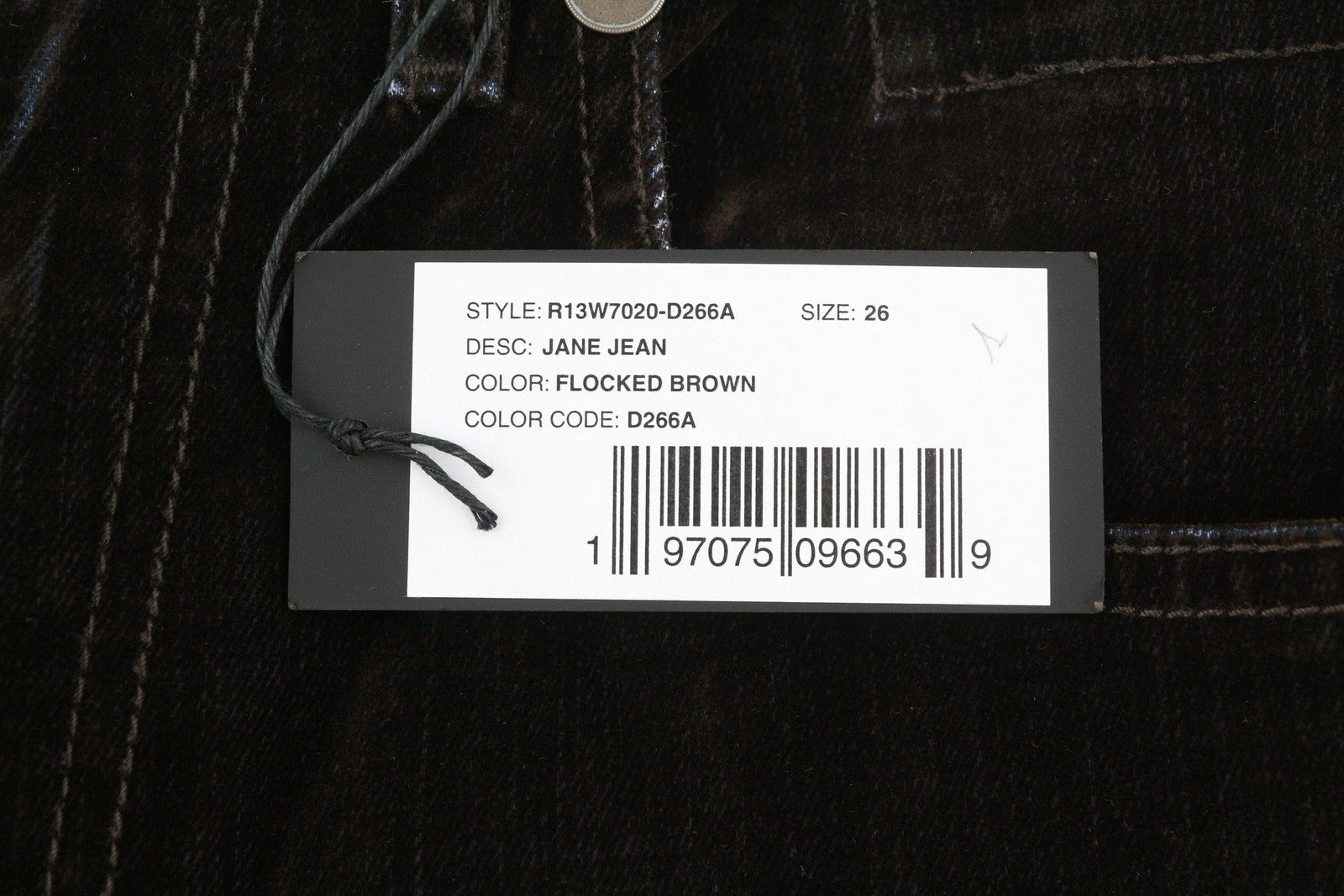 R13 Jane moteriški džinsai 26 rudi, aksominiai, minkšti, užtrauktukai, vidutinio liemens, tamsūs. 