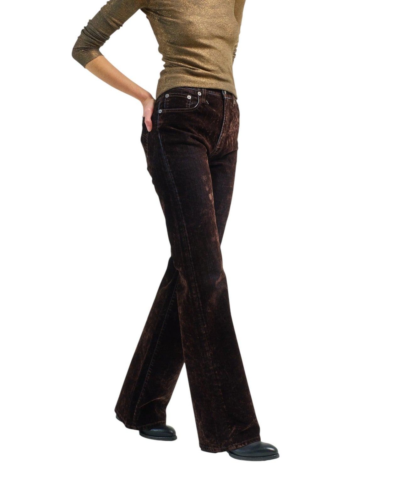 R13 Jane Women Jeans 25 Flocked Brown Velvet Soft Zipper Mid Rise Dark Denim