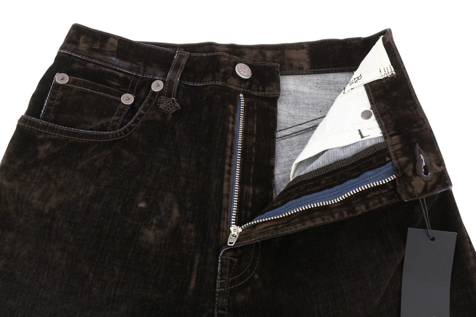 R13 Jane Women Jeans 25 Flocked Brown Velvet Soft Zipper Mid Rise Dark Denim