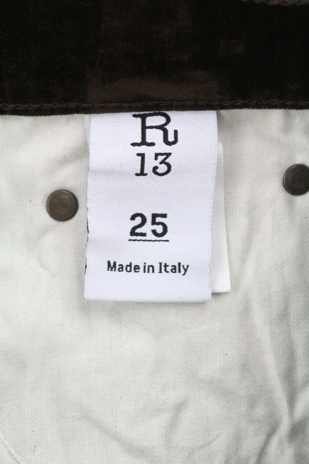 R13 Jane Women Jeans 25 Flocked Brown Velvet Soft Zipper Mid Rise Dark Denim