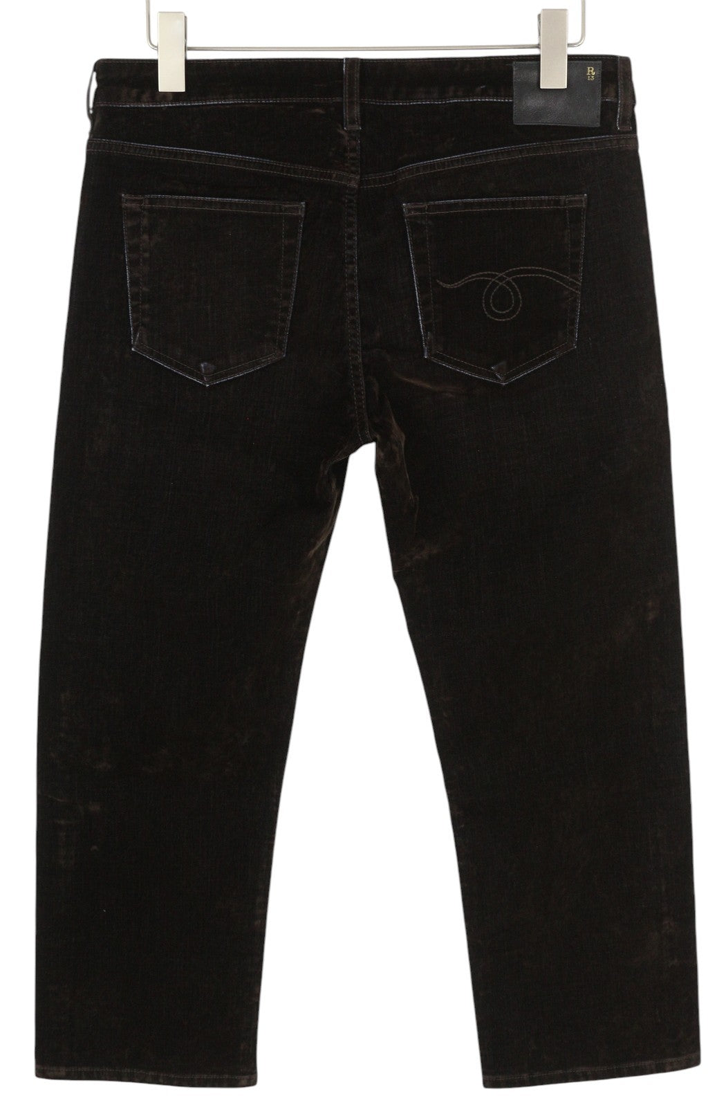 R13 Boy Straight Women Jeans 30 Flocked Brown Velvet Cropped Ankle Low Rise