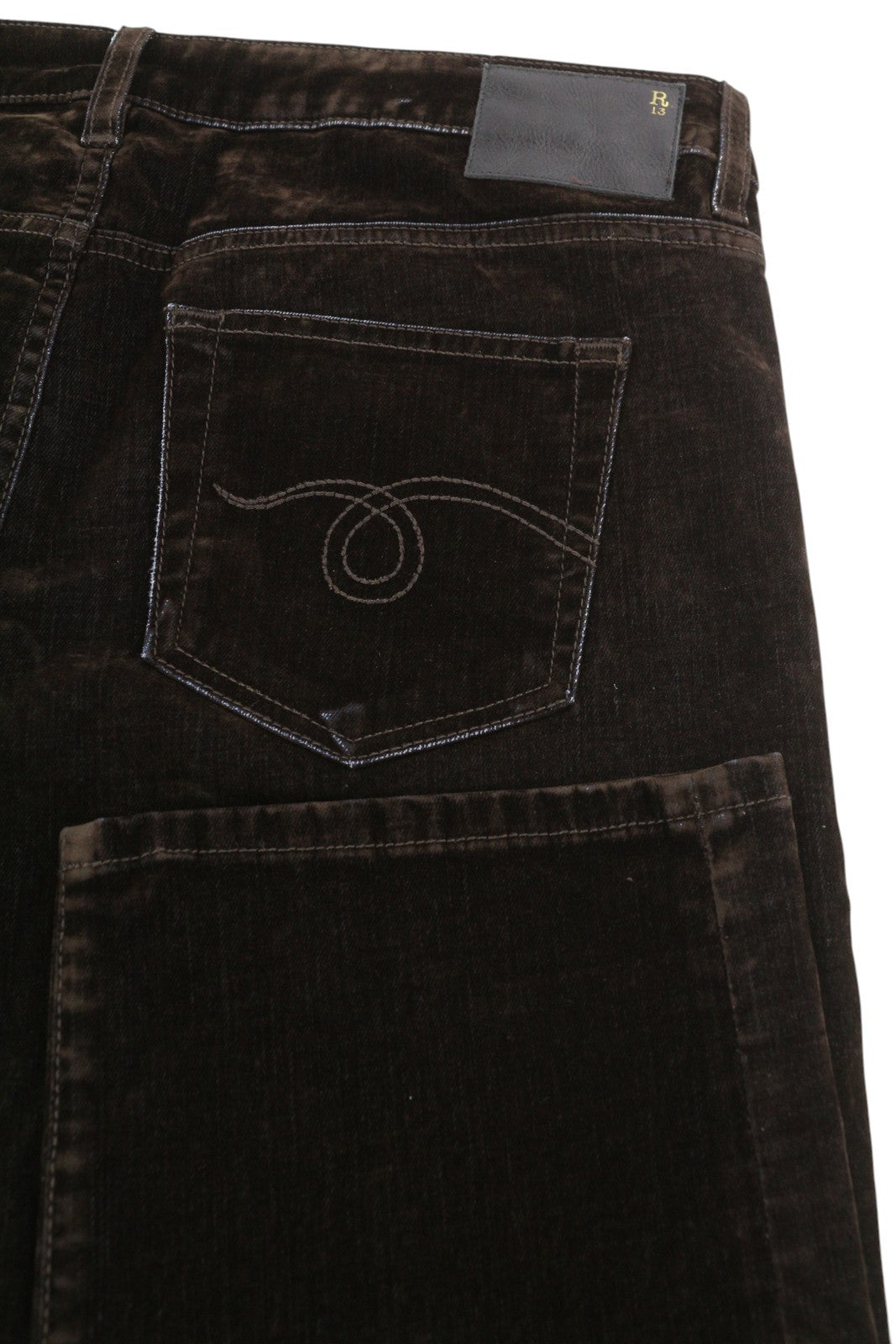 R13 Boy Straight Women Jeans 30 Flocked Brown Velvet Cropped Ankle Low Rise