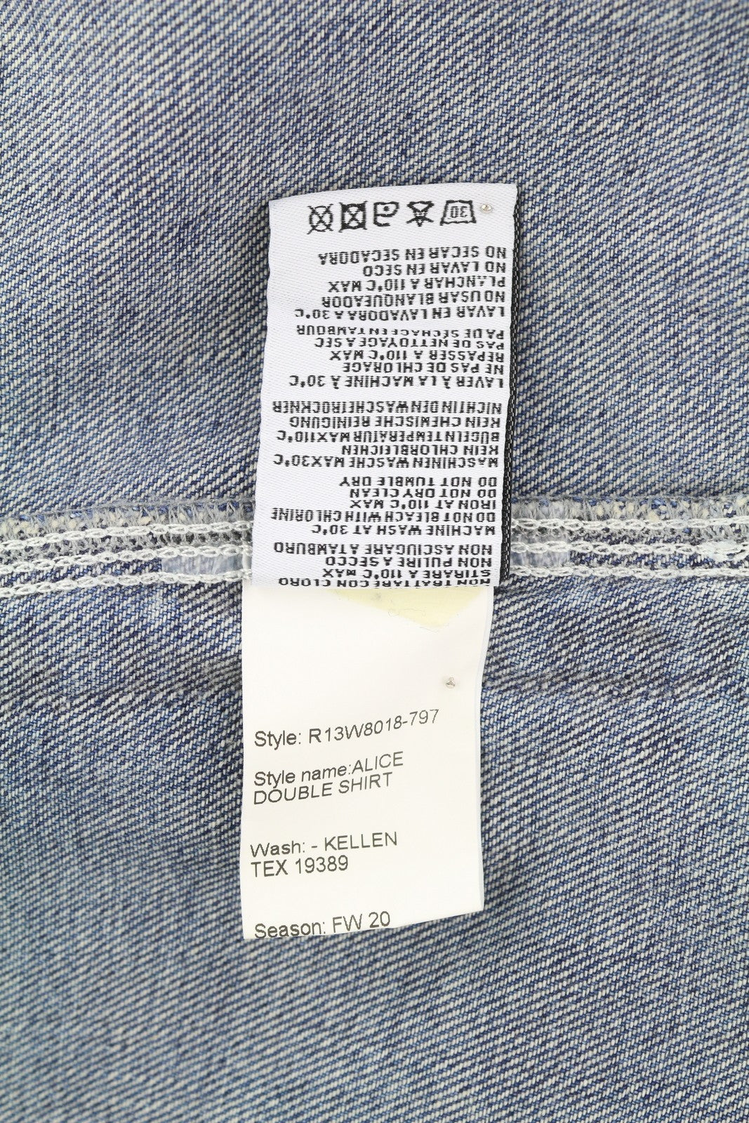 R13 Alice dvigubų marškinėlių moteriškas švarkas M Kellen Tex dideli marškinėliai su sagomis, išblukusi mėlyna 