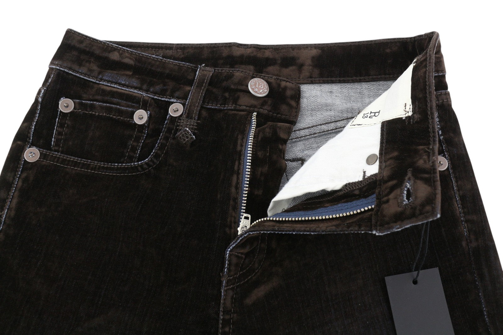 R13 Kick Fit Women Jeans 24 Flocked Brown Velvet Cropped Ankle Length Low Rise