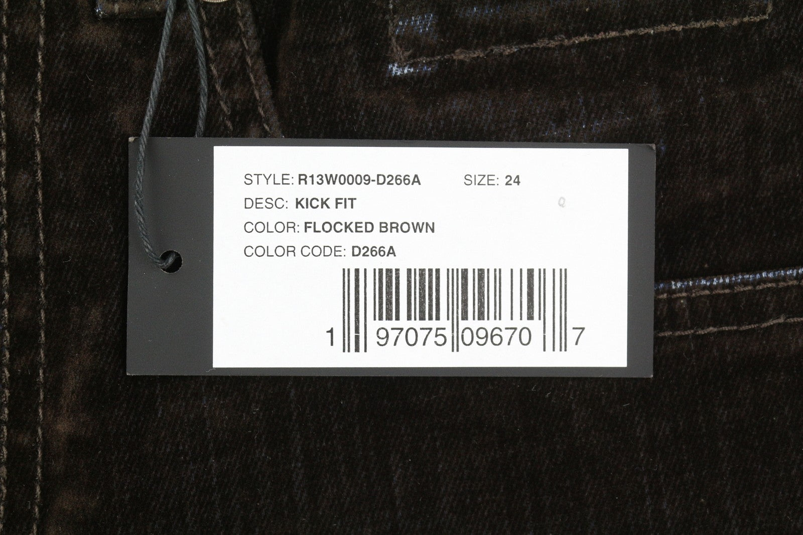 R13 Kick Fit Women Jeans 24 Flocked Brown Velvet Cropped Ankle Length Low Rise