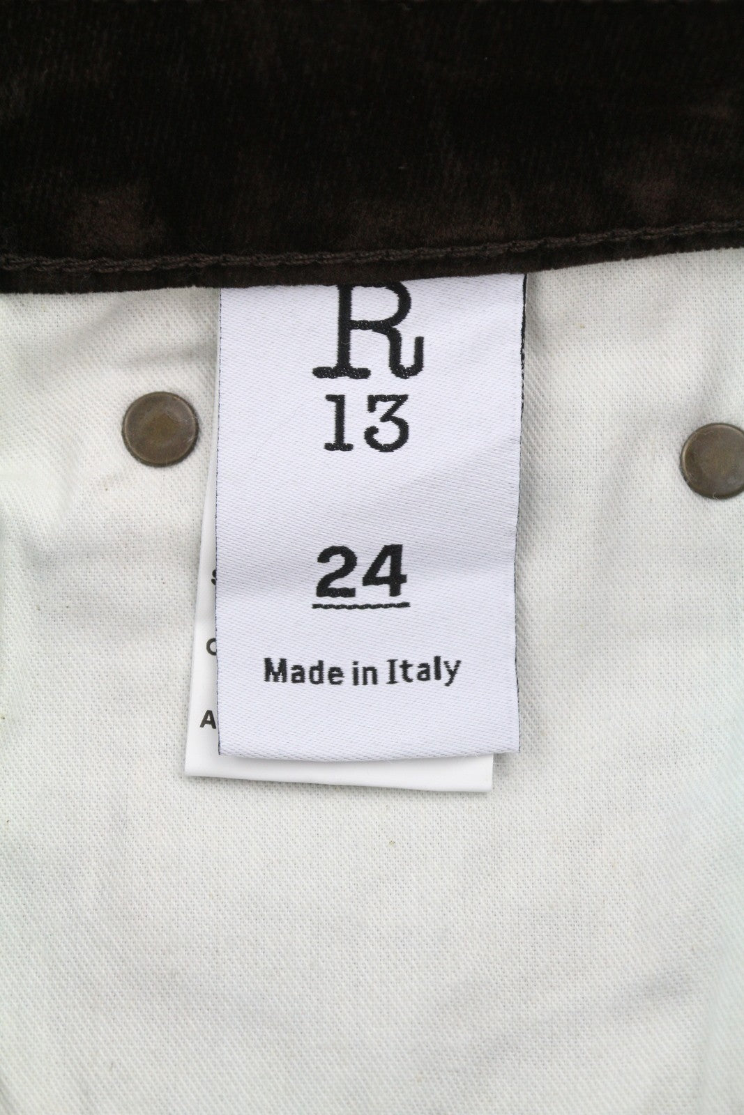 R13 Kick Fit Women Jeans 24 Flocked Brown Velvet Cropped Ankle Length Low Rise