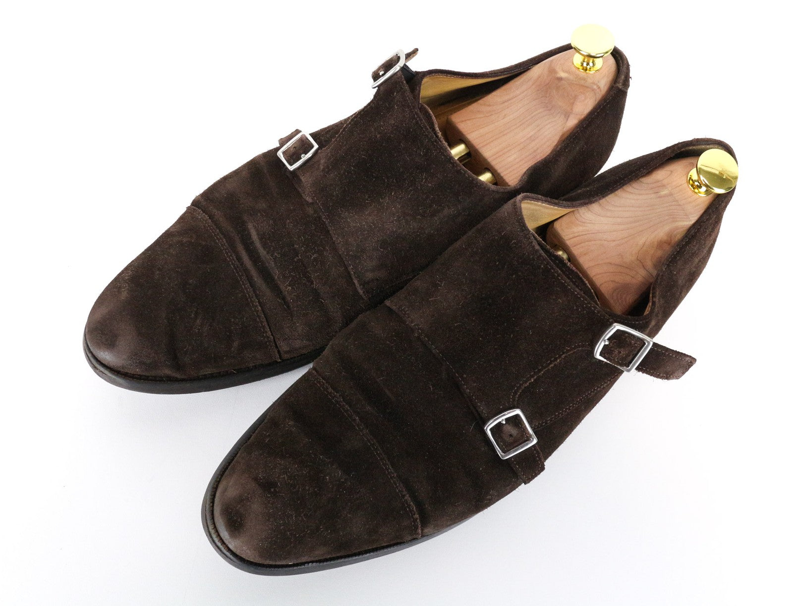 SUITSUPPLY Men's Shoes EU47 Brown Suede Double Buckle Low-Top Formal Style