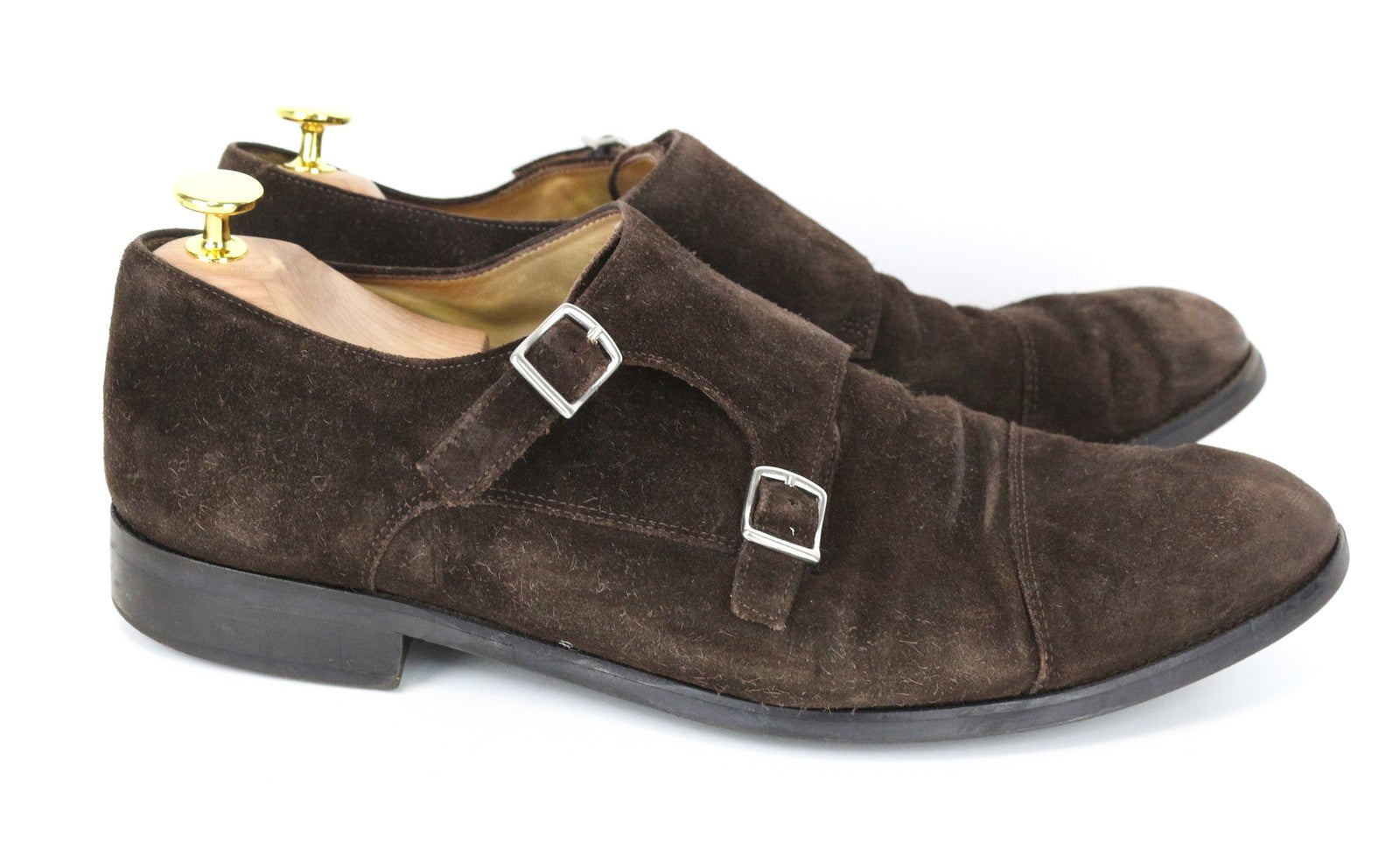 SUITSUPPLY Men's Shoes EU47 Brown Suede Double Buckle Low-Top Formal Style