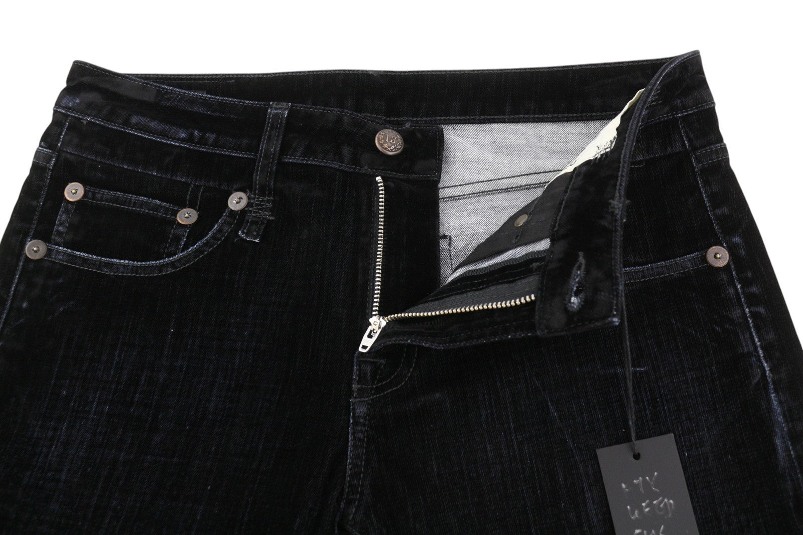 R13 berniukiški tiesūs moteriški džinsai 28 su juodu aksomu ir trumpais iki kulkšnių logotipu 