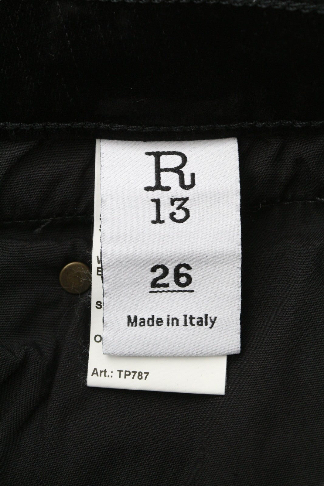 R13 berniukiški tiesūs moteriški džinsai 26 juodi aksominiai trumpinti iki kulkšnių, tamsūs 