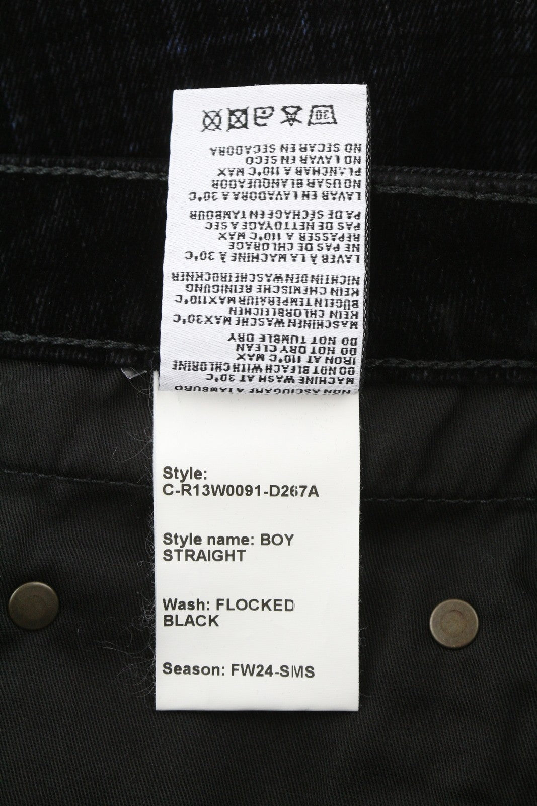 R13 berniukiški tiesūs moteriški džinsai 26 juodi aksominiai trumpinti iki kulkšnių, tamsūs 