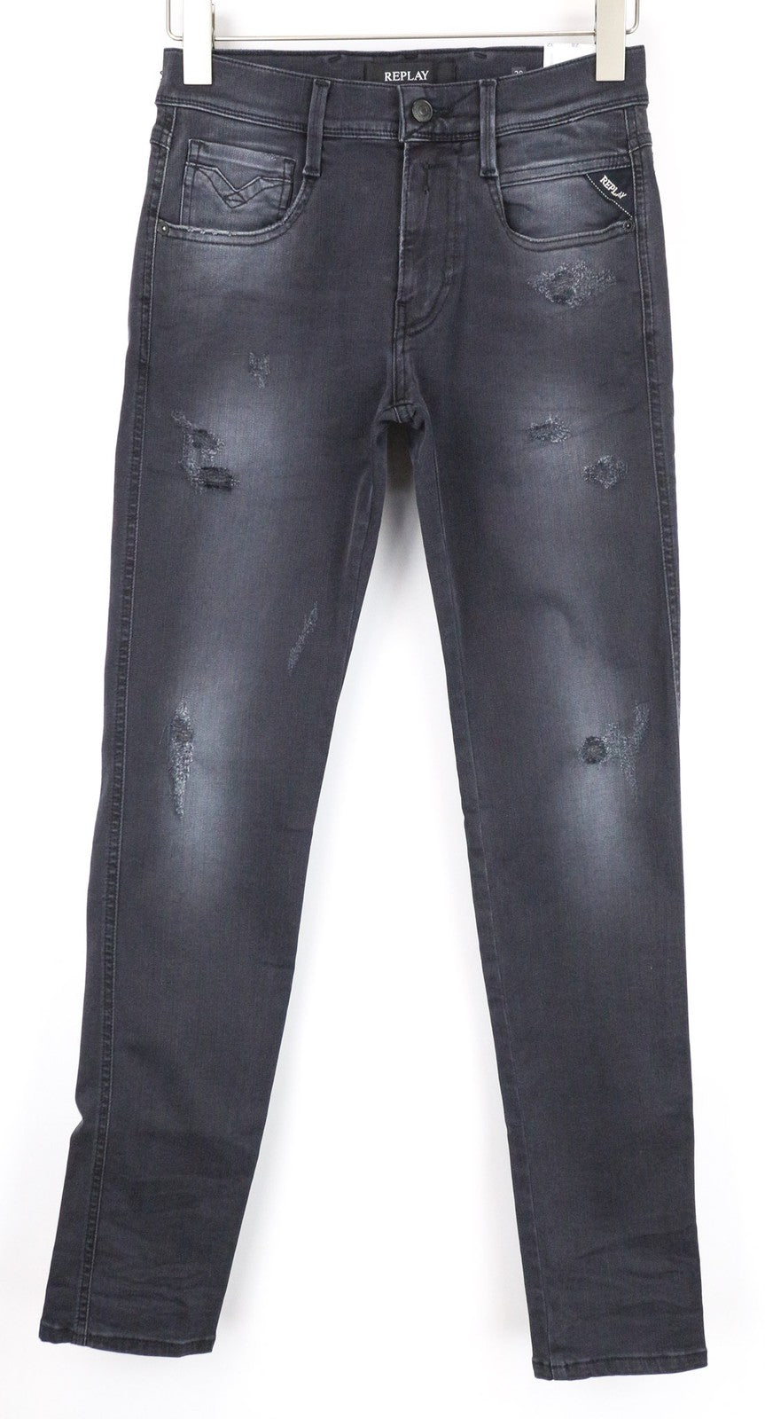 REPLAY Anbass Men's Jeans W28/L32 Slim Fit Grey-Blue Distressed Stretch