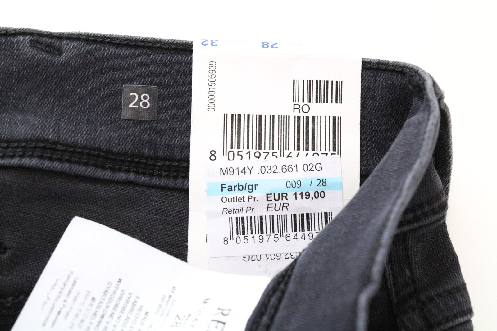 REPLAY Anbass Men's Jeans W28/L32 Slim Fit Grey-Blue Distressed Stretch