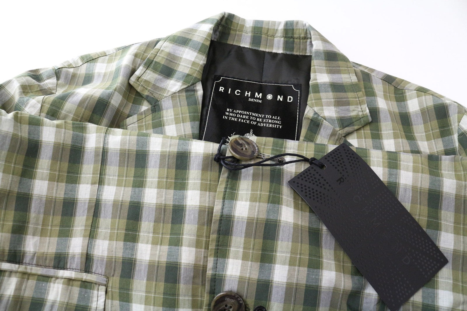 RICHMOND vyriškas švarkas 48 žalias languotas lininis pamušalas vienaeilis stilius 