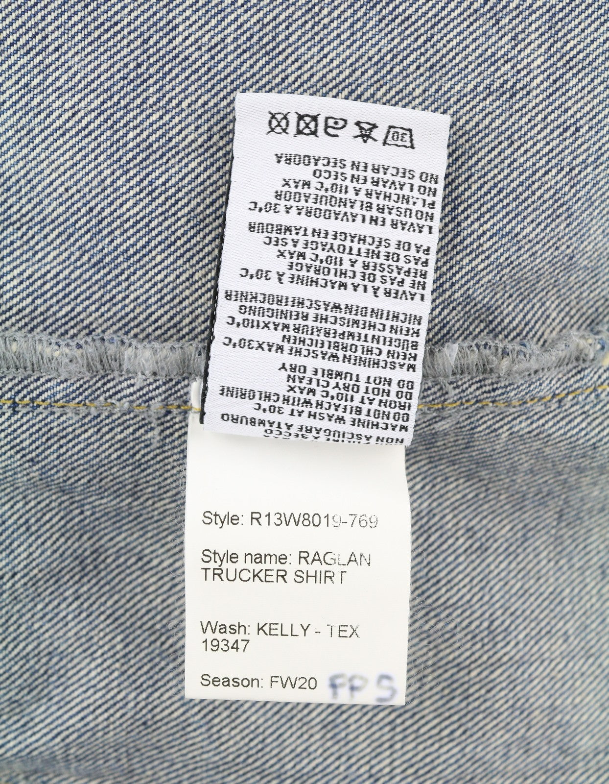 R13 Raglan Trucker marškinėliai moteriški marškinėliai M Kelly Tex sagomis išblukęs skalbtas džinsas 