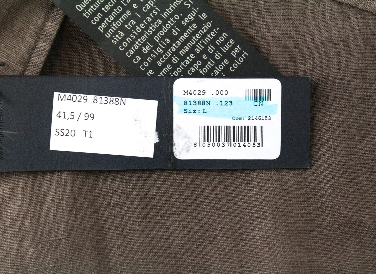 REPLAY vyriški marškinėliai L rudi lininiai trumpomis rankovėmis su sagomis vasariniai laisvalaikio marškinėliai 