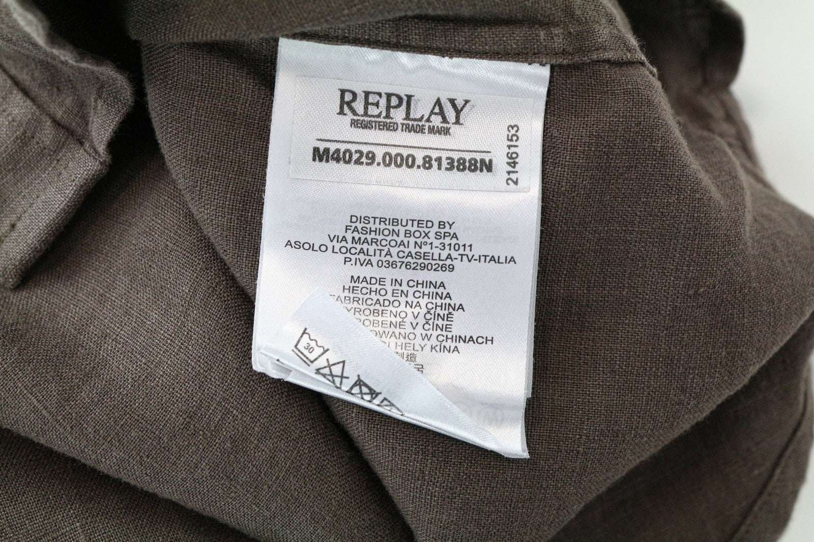 REPLAY vyriški marškinėliai L rudi lininiai trumpomis rankovėmis su sagomis vasariniai laisvalaikio marškinėliai 