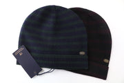 SCOTCH & SODA Men's Hat OS Blue Wool 2-Pack Cuffed Beanies Striped Pattern