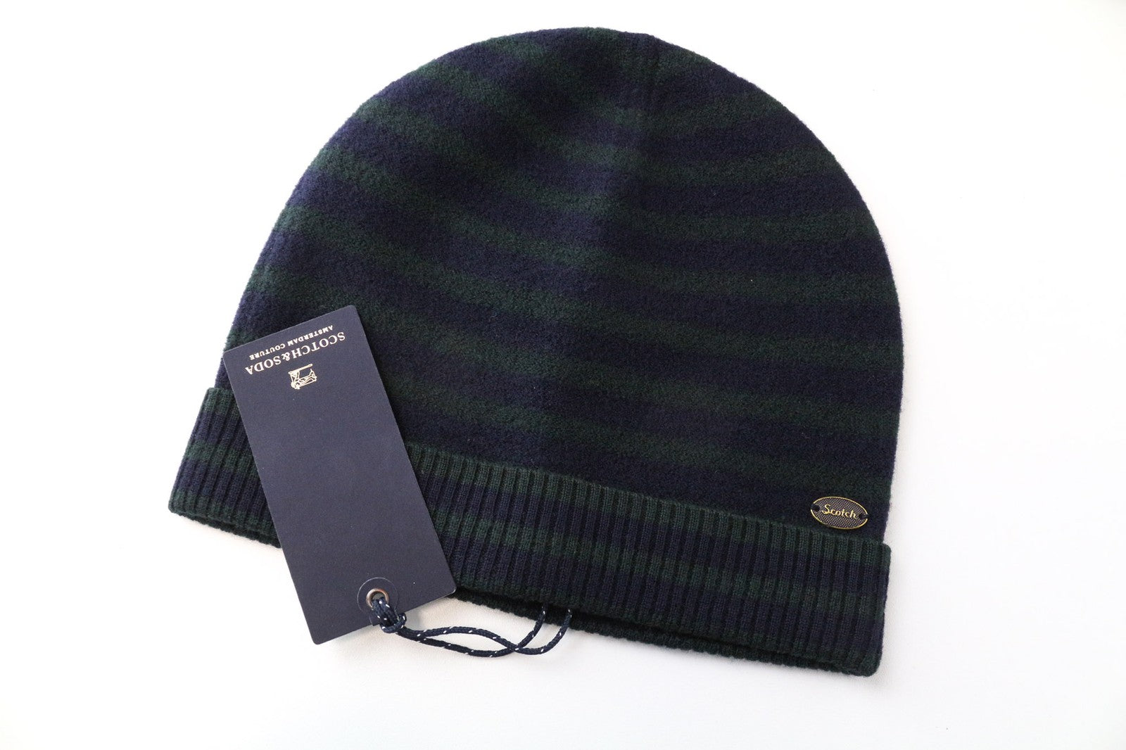 SCOTCH & SODA Men's Hat OS Blue Wool 2-Pack Cuffed Beanies Striped Pattern