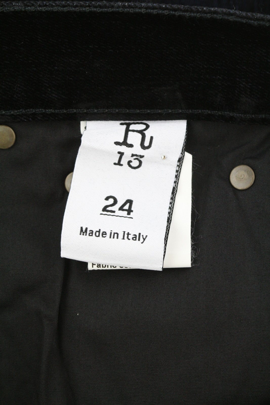 R13 Romeo Women Jeans 24 Flocked Black Velvet Cropped Ankle Length Low Rise Logo