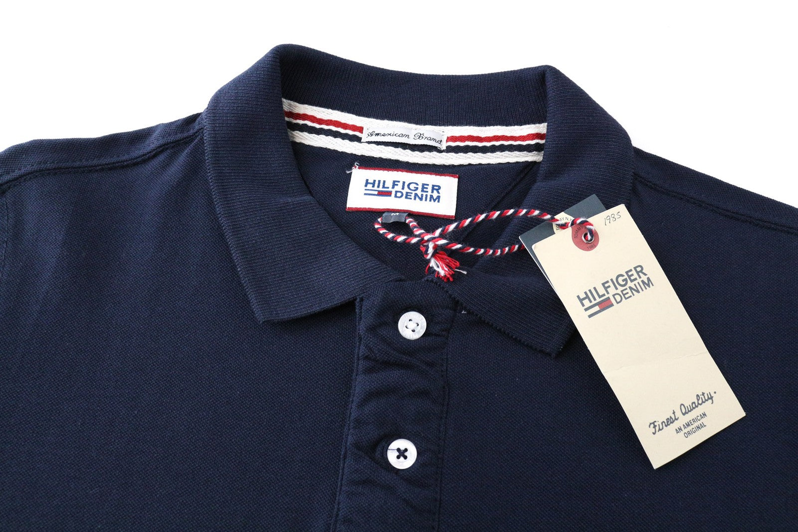 TOMMY HILFIGER DENIM vyriški marškinėliai M polo stiliaus jūrų mėlynos medvilnės palaidinė su logotipu 