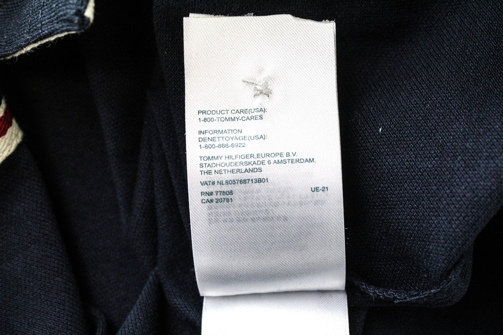 TOMMY HILFIGER DENIM vyriški marškinėliai M polo stiliaus jūrų mėlynos medvilnės palaidinė su logotipu 