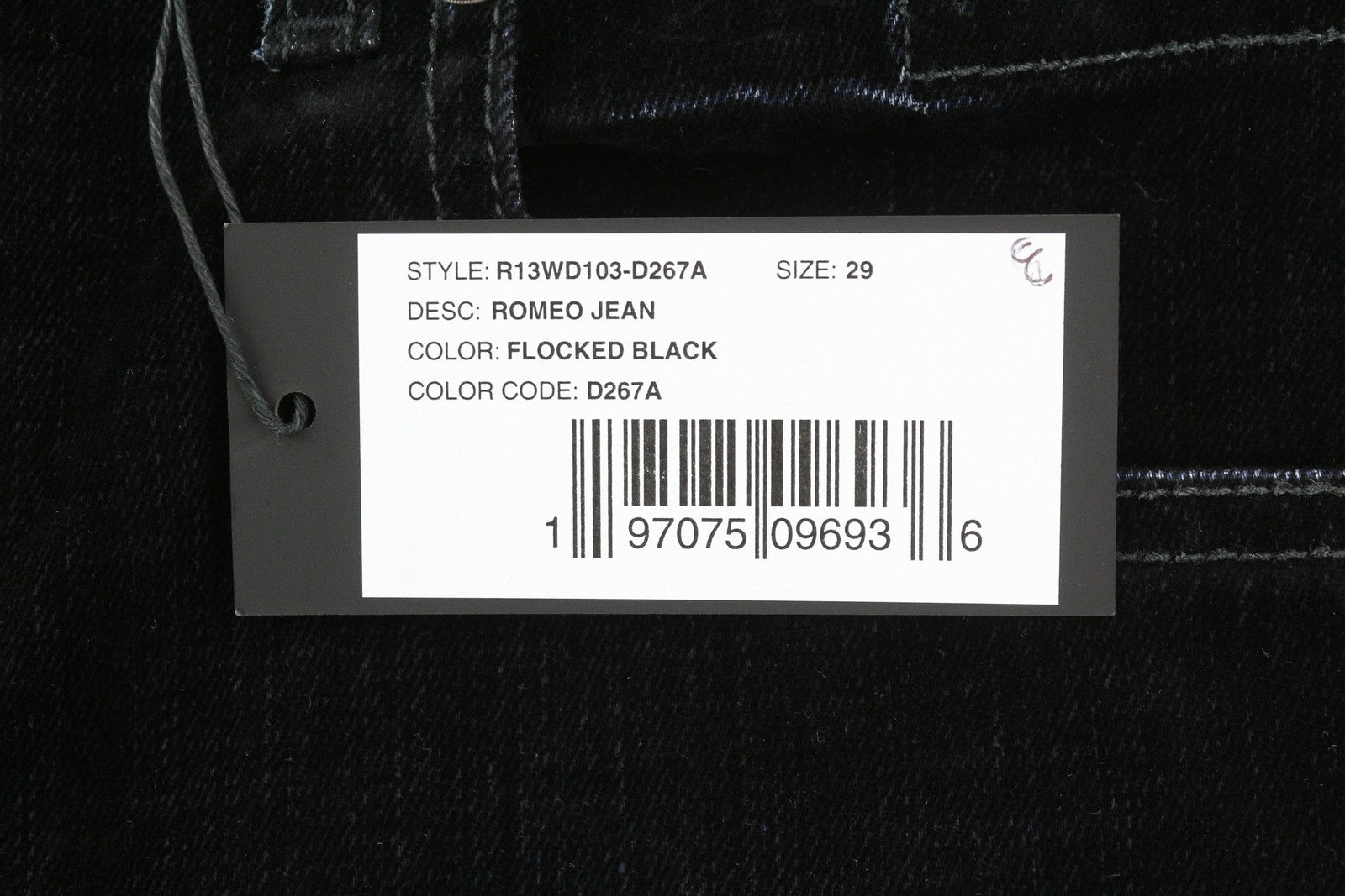 R13 Romeo Women Jeans 29 Flocked Black Velvet Cropped Ankle Length Low Rise Dark