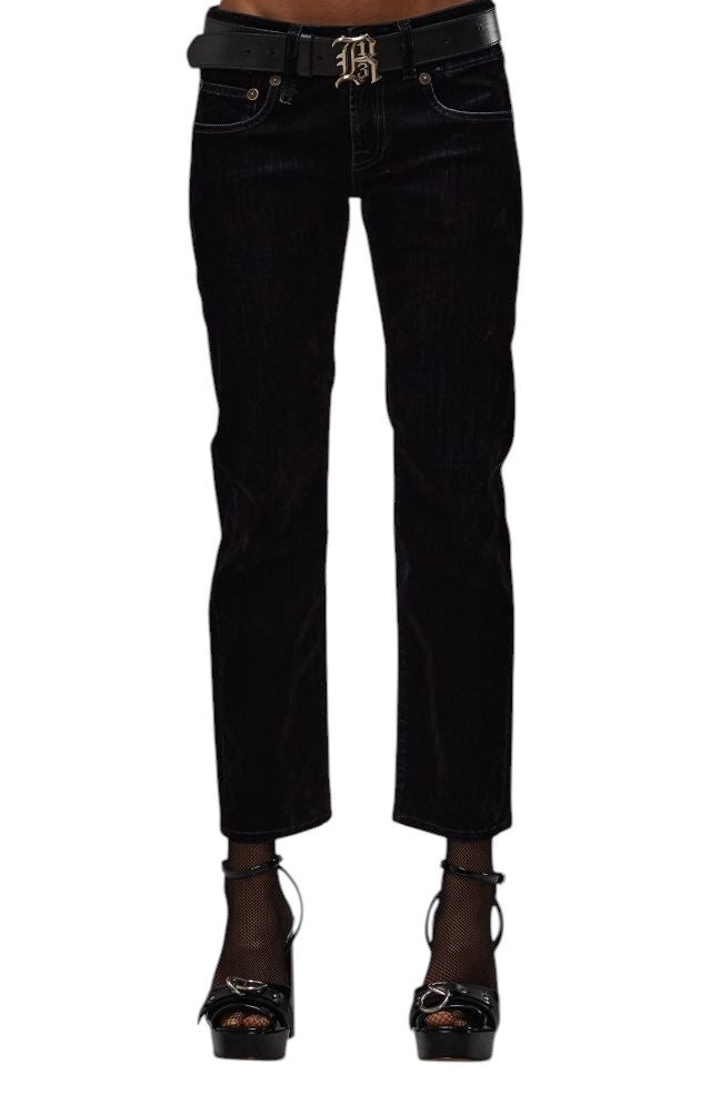 R13 Boy Straight Women Jeans 29 Flocked Black Velvet Cropped Ankled Low Rise