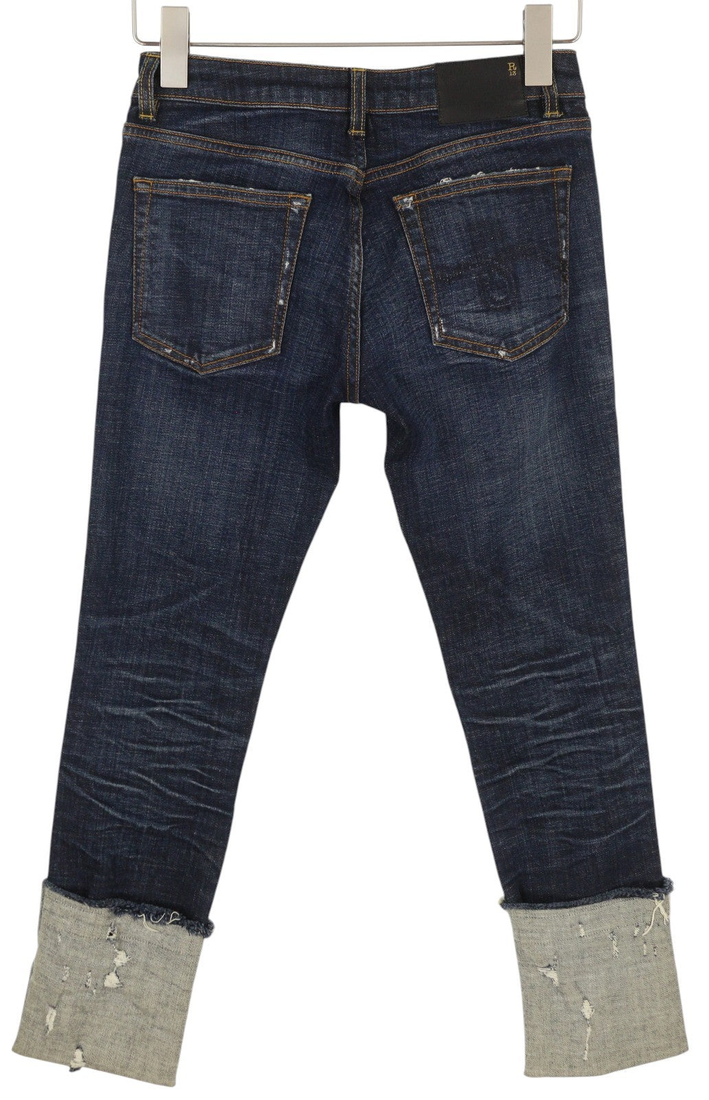 R13 Kate Skinny Cuff Women Jeans 27 Howel Indigo Faded Distress Cropped Ankle