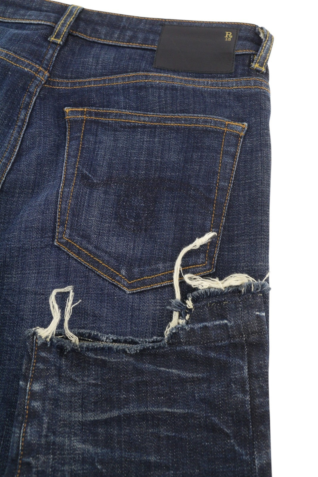 R13 Boy Straight Women Jeans 27 Howel Indigo Faded Distress Cropped Ankle Length