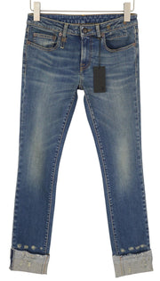 R13 Kate Skinny Women Jeans 27 Let Down Hem Cuff Kinsley Stretch Tex Distress