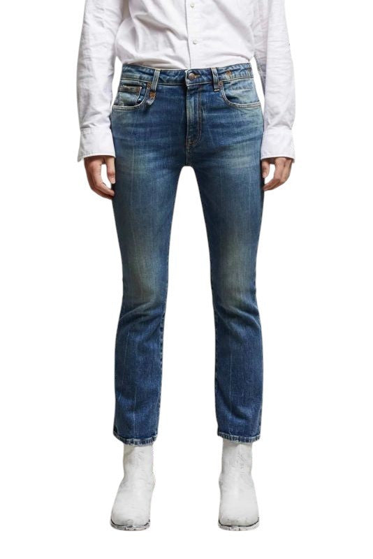 R13 Kick Fit Women Jeans 25 Kelly Stretch Flared Cropped Faded Denim RRP€699