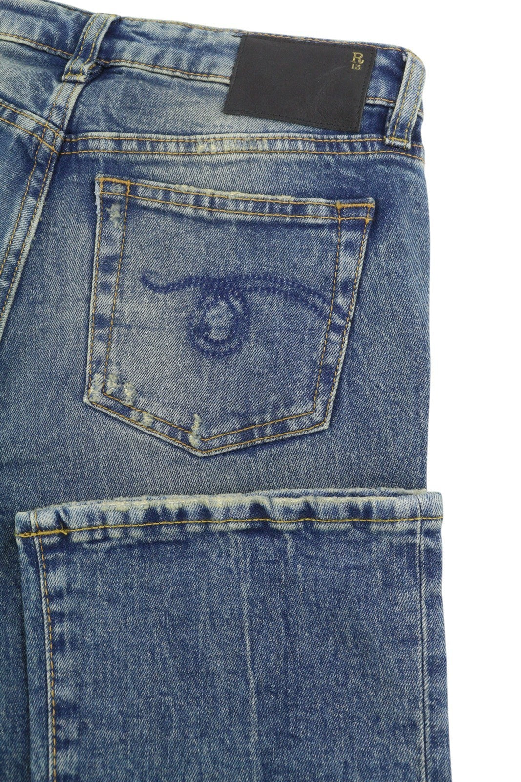 R13 Kick Fit Women Jeans 25 Kelly Stretch Flared Cropped Faded Denim RRP€699