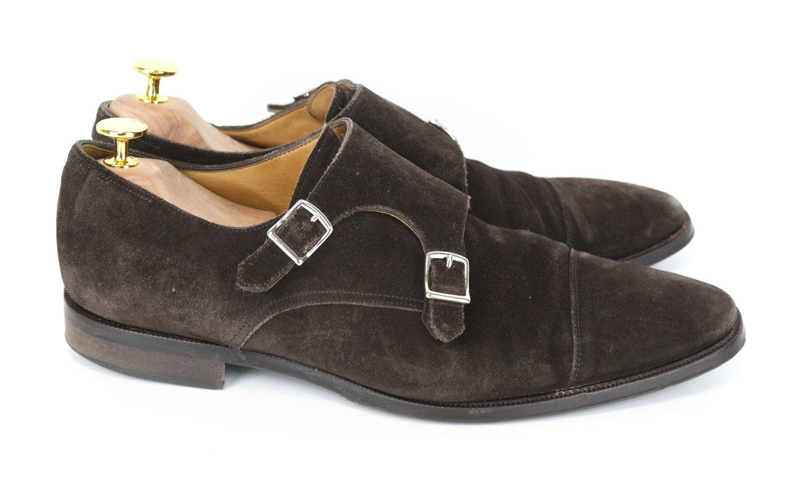 SUITSUPPLY Men's Shoes EU43 Dark Brown Calf Suede Double Monk Formal Style