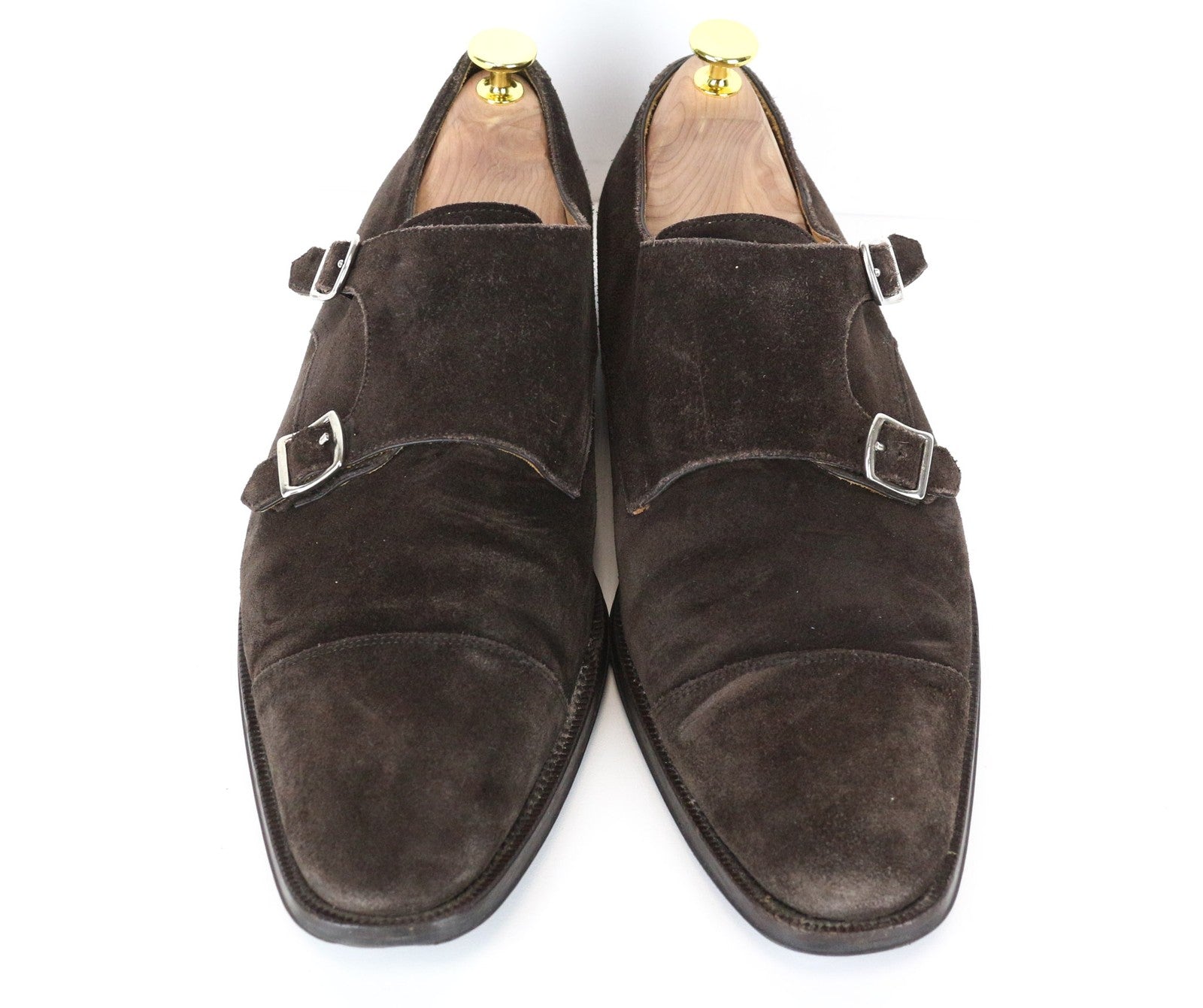 SUITSUPPLY Men's Shoes EU43 Dark Brown Calf Suede Double Monk Formal Style