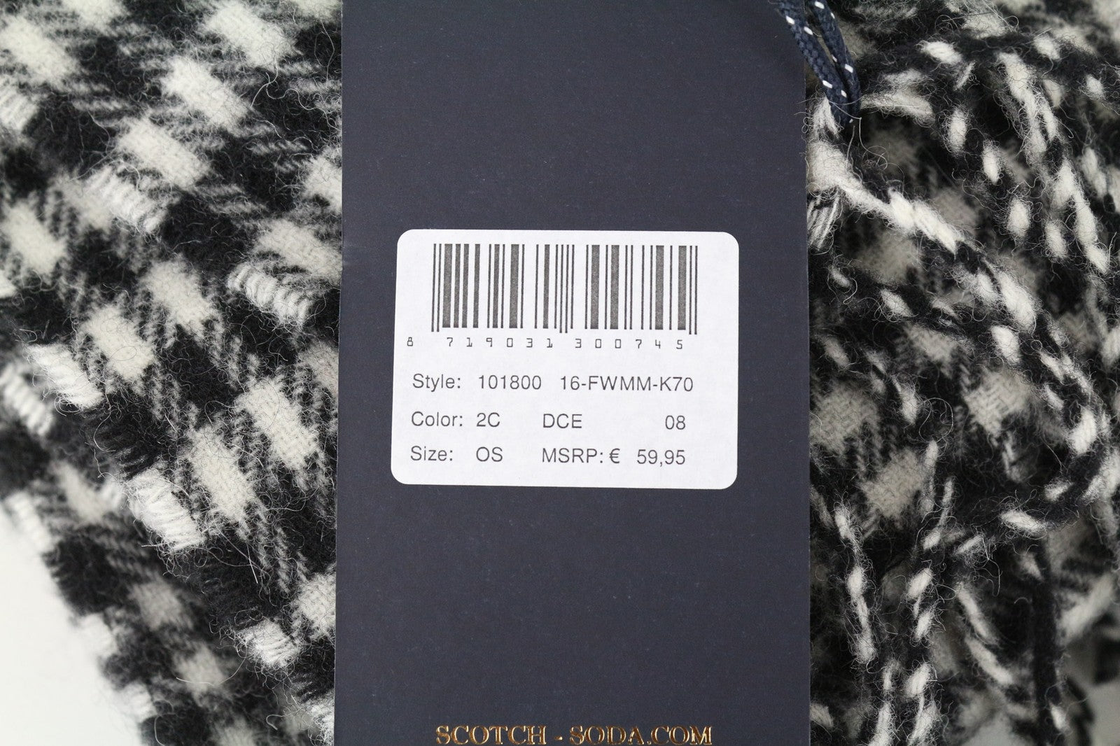 SCOTCH &amp; SODA vyriškas šalikas OS pilkas melanžas tartano languotas tvirtai megztas vilnonis 