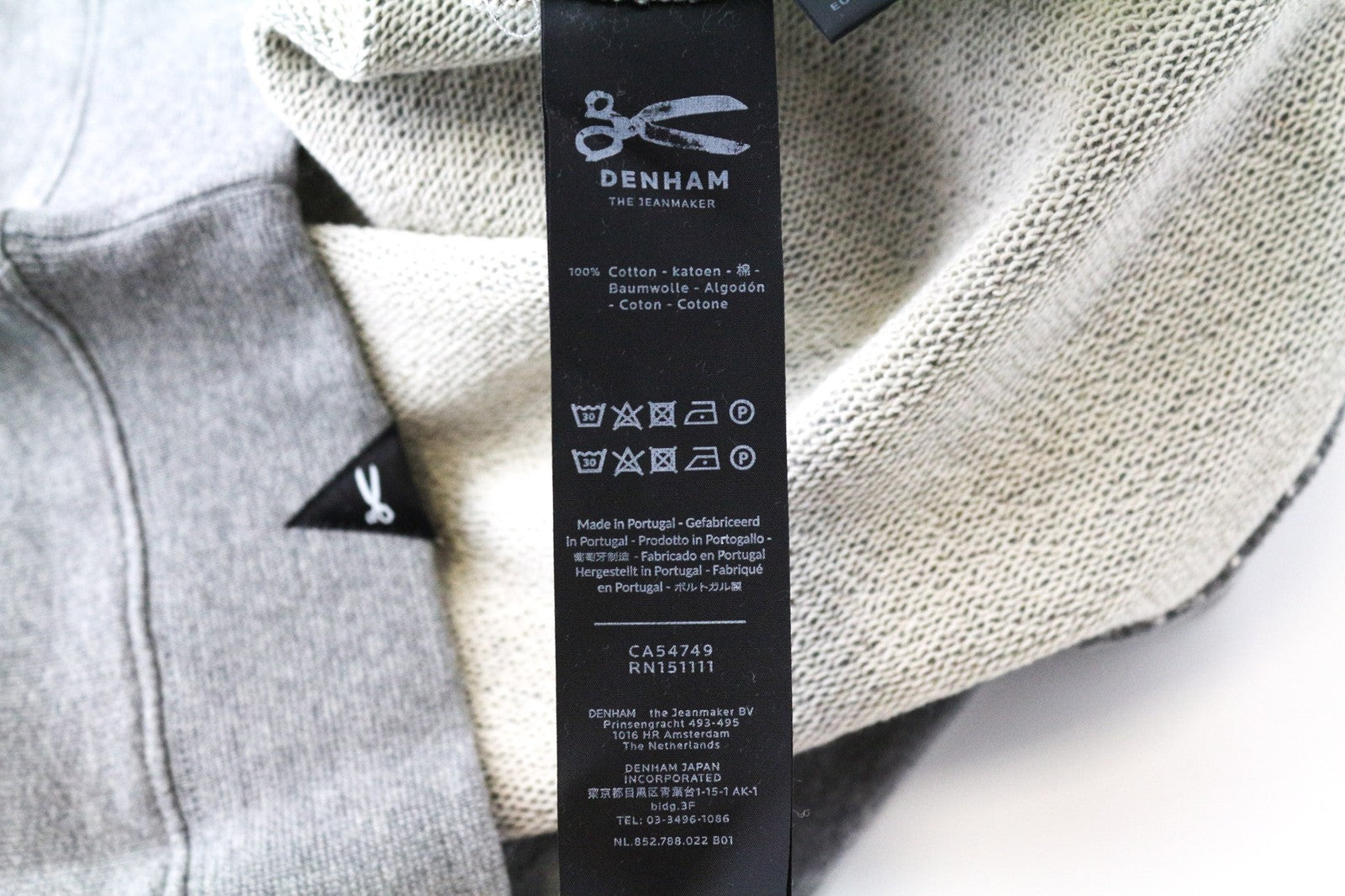 DENHAM moteriškas džemperis S pilkas medvilninis džersis apvalia kaklo iškirpte melanžo flisas 