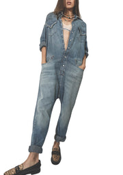 R13 kaubojiškas moteriškas kombinezonas XS, Dekalb mėlynas, išblukęs, didelis, rekomenduojama kaina – 1699 € 