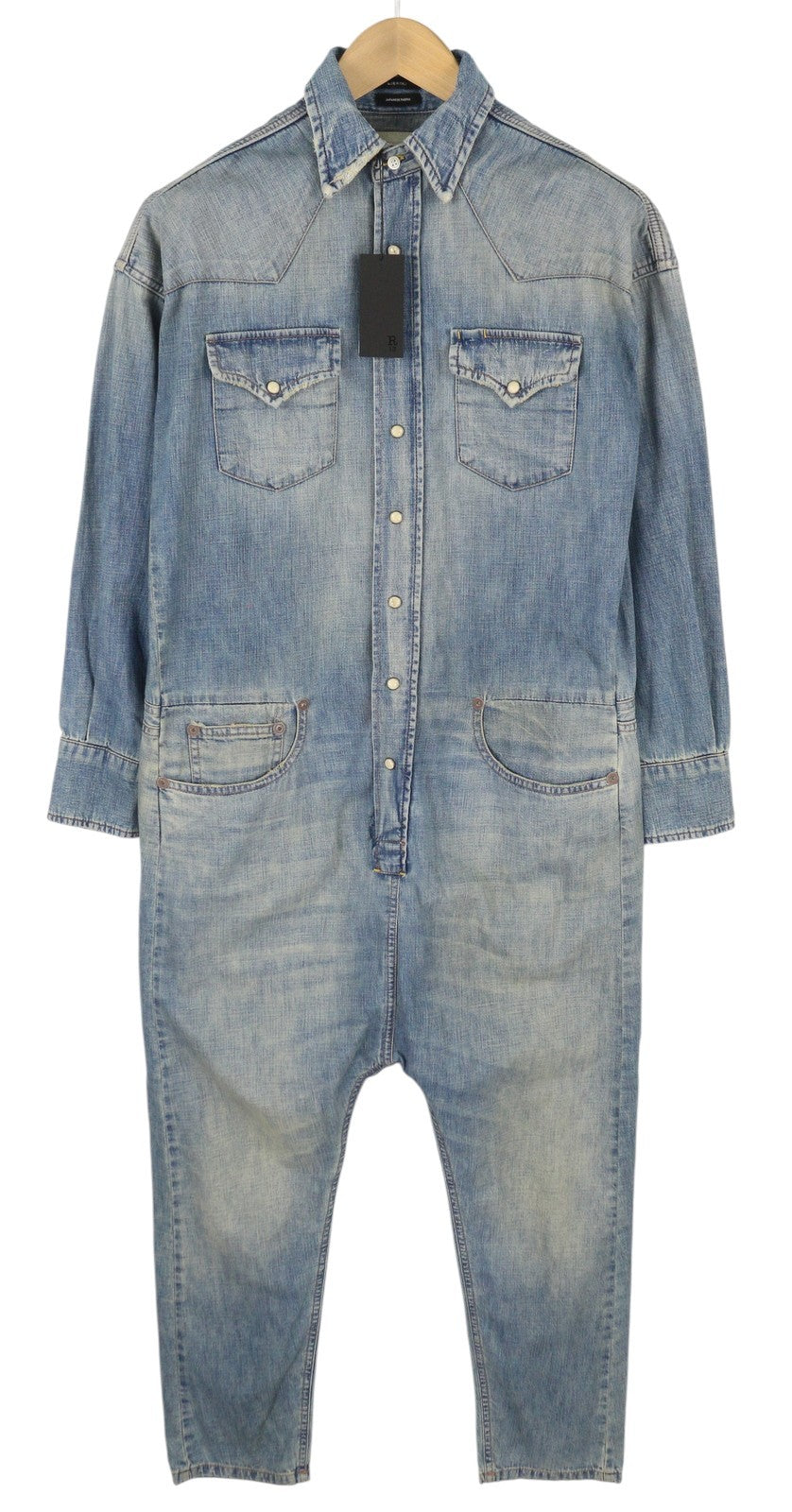 R13 kaubojiškas moteriškas kombinezonas XS, Dekalb mėlynas, išblukęs, didelis, rekomenduojama kaina – 1699 € 