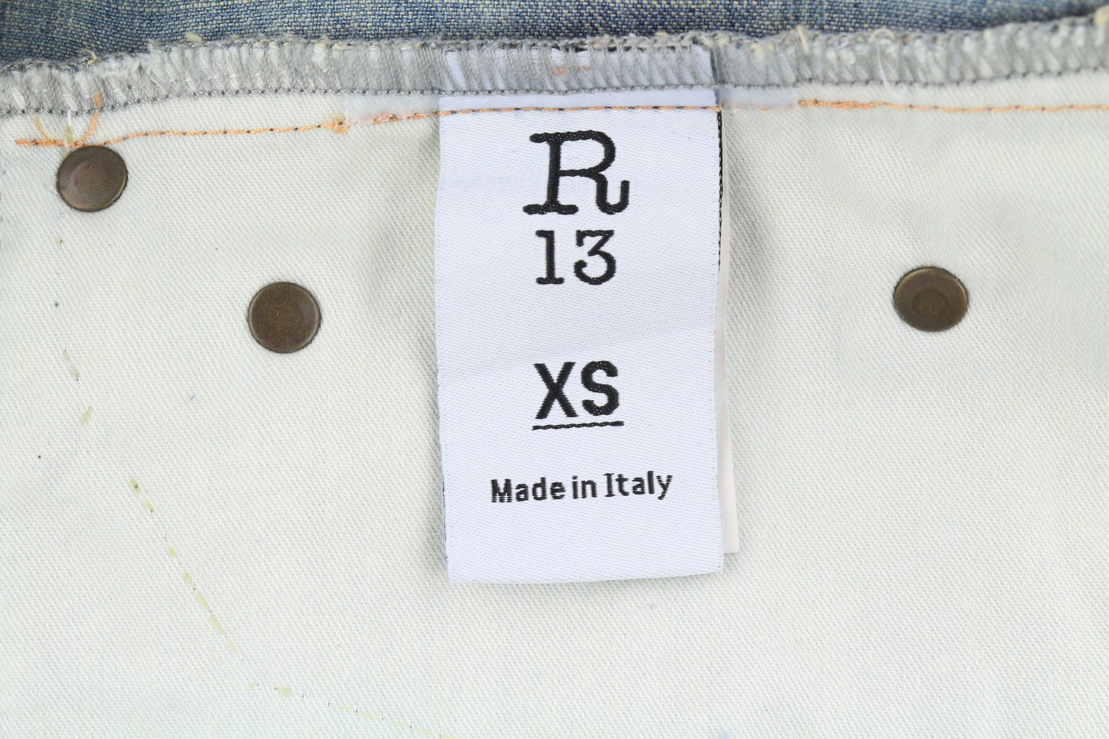 R13 kaubojiškas moteriškas kombinezonas XS, Dekalb mėlynas, išblukęs, didelis, rekomenduojama kaina – 1699 € 