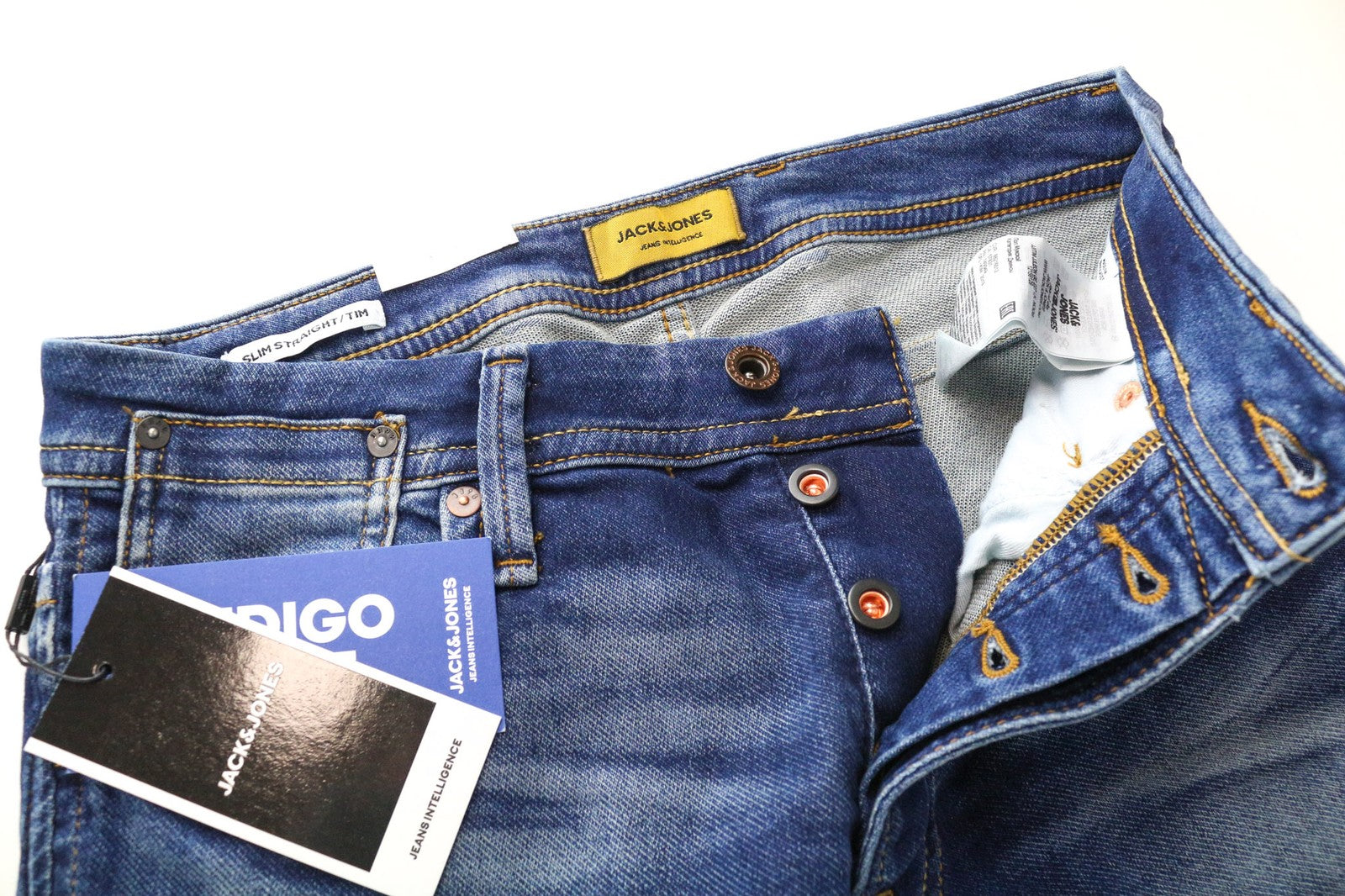 JACK & JONES Tim Men's W29/L32 Blue Wash Jeans Slim Straight Cotton Blend